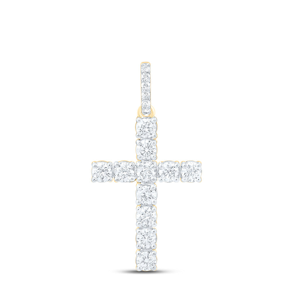 14K Yellow Or White Gold 1 Cttw Natural Diamond Ana M Fashion Cross Pendant