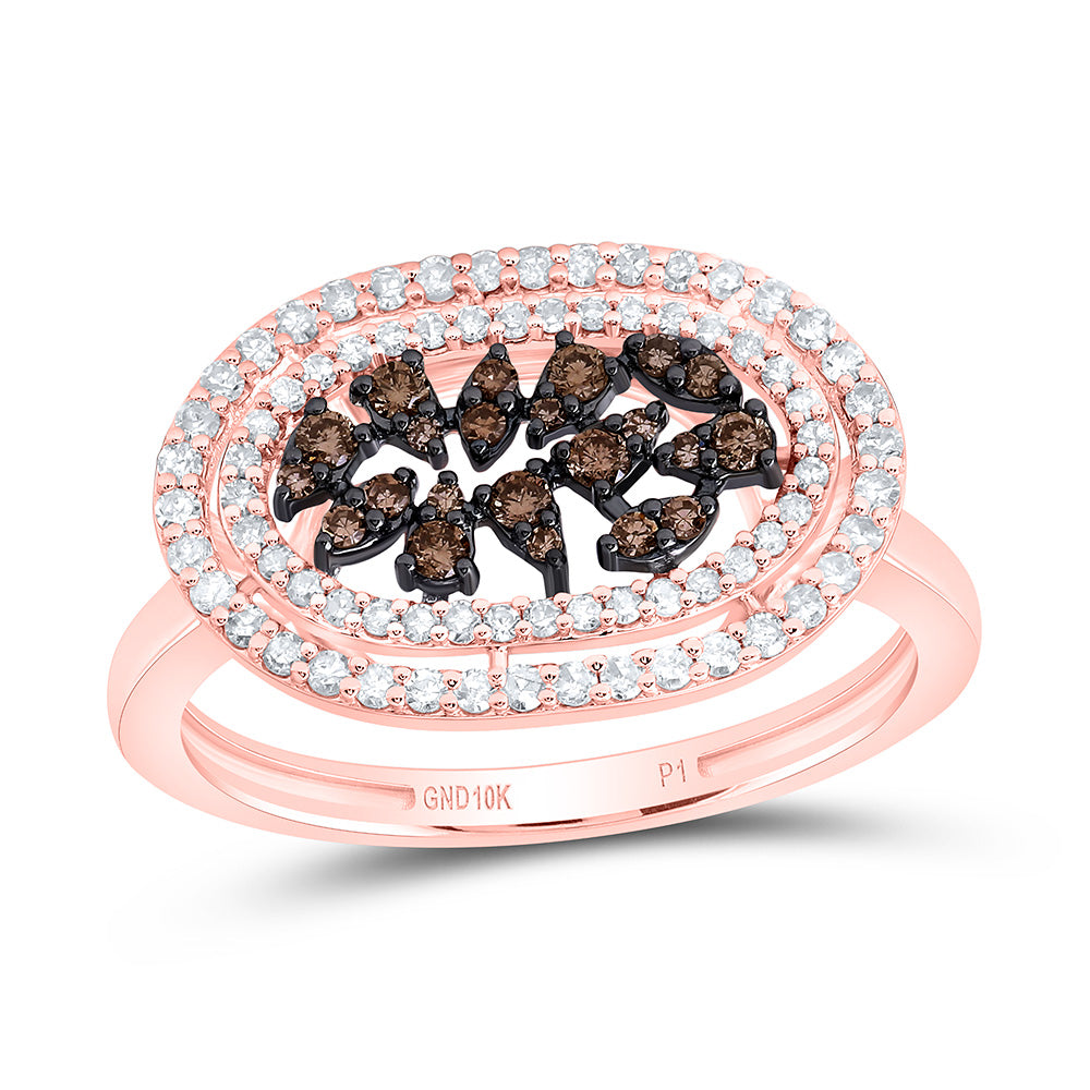 10K Yellow Or Rose Gold 3/8 Cttw Natural Diamond Cognac Natural Bridal Anniversary Wedding Engagement Band Ring