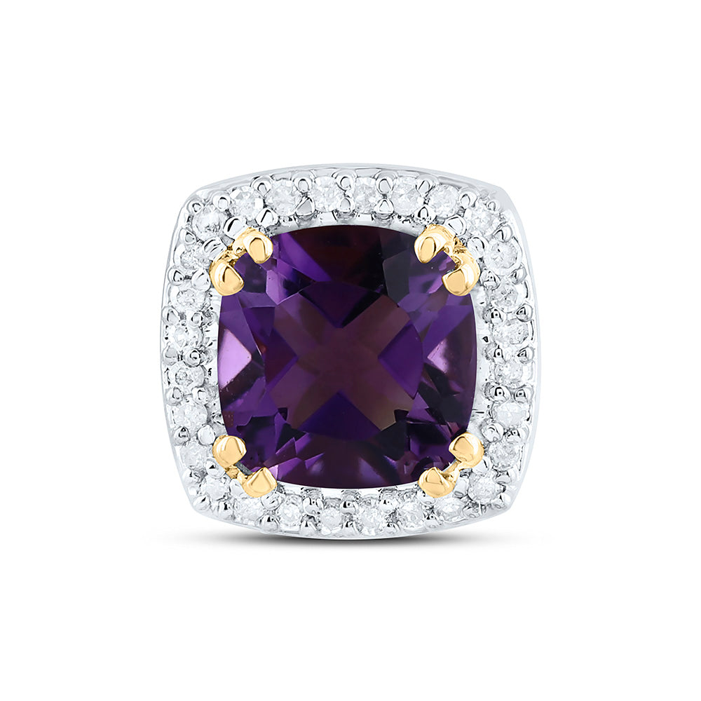 14K Yellow Gold 1/12Cttw Diamond Gemstone Cushion Pendant