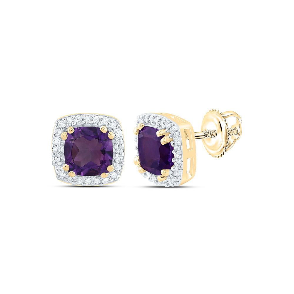 14K Yellow Gold 1/8Cttw Diamond Gemstone Cushion Earring