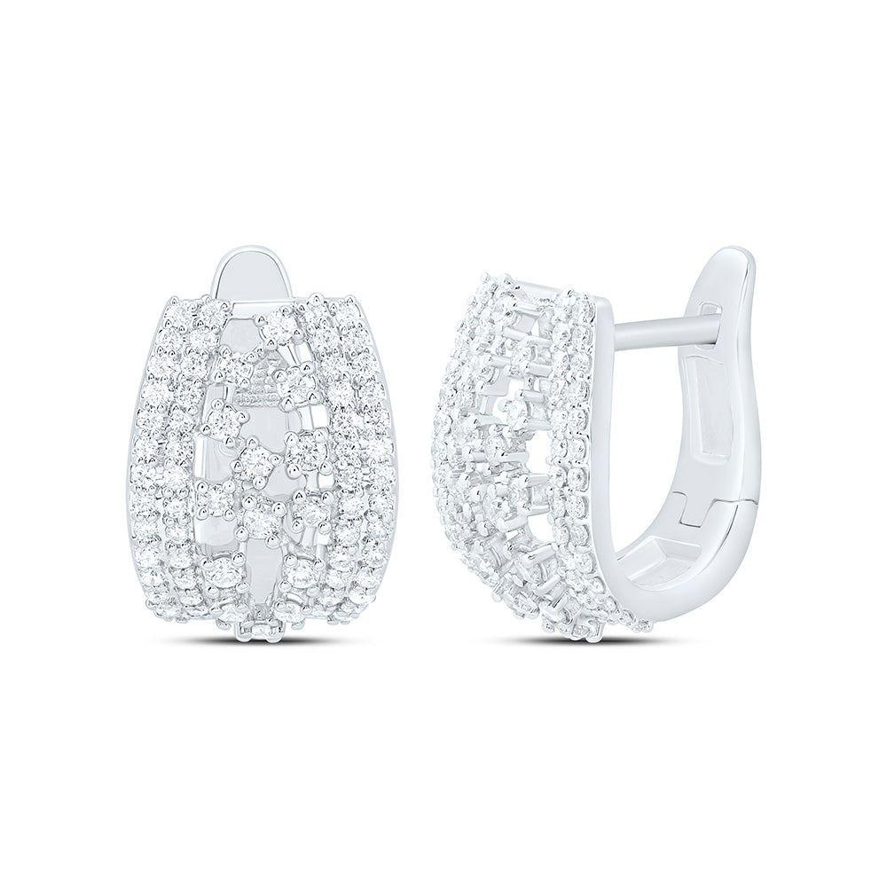 10K Yellow Or White Gold 3/8 Cttw Natural Diamond Cn Fashion Hoop Earring, L: 12.9 Mm x W: 8.9 Mm