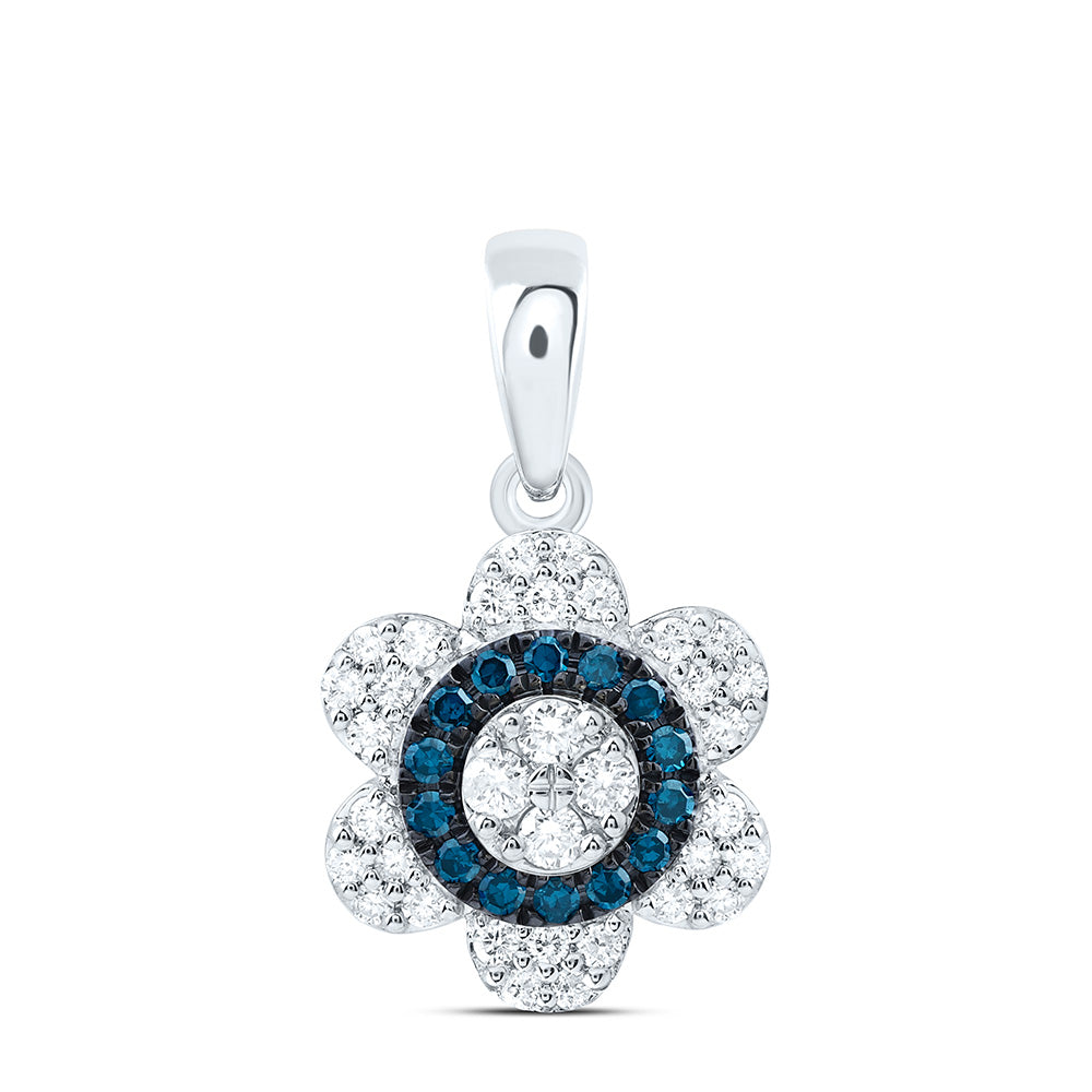 10K Yellow Or White Gold 1/3 Cttw Natural Diamond Cn Blue Diamond Flower Pendant