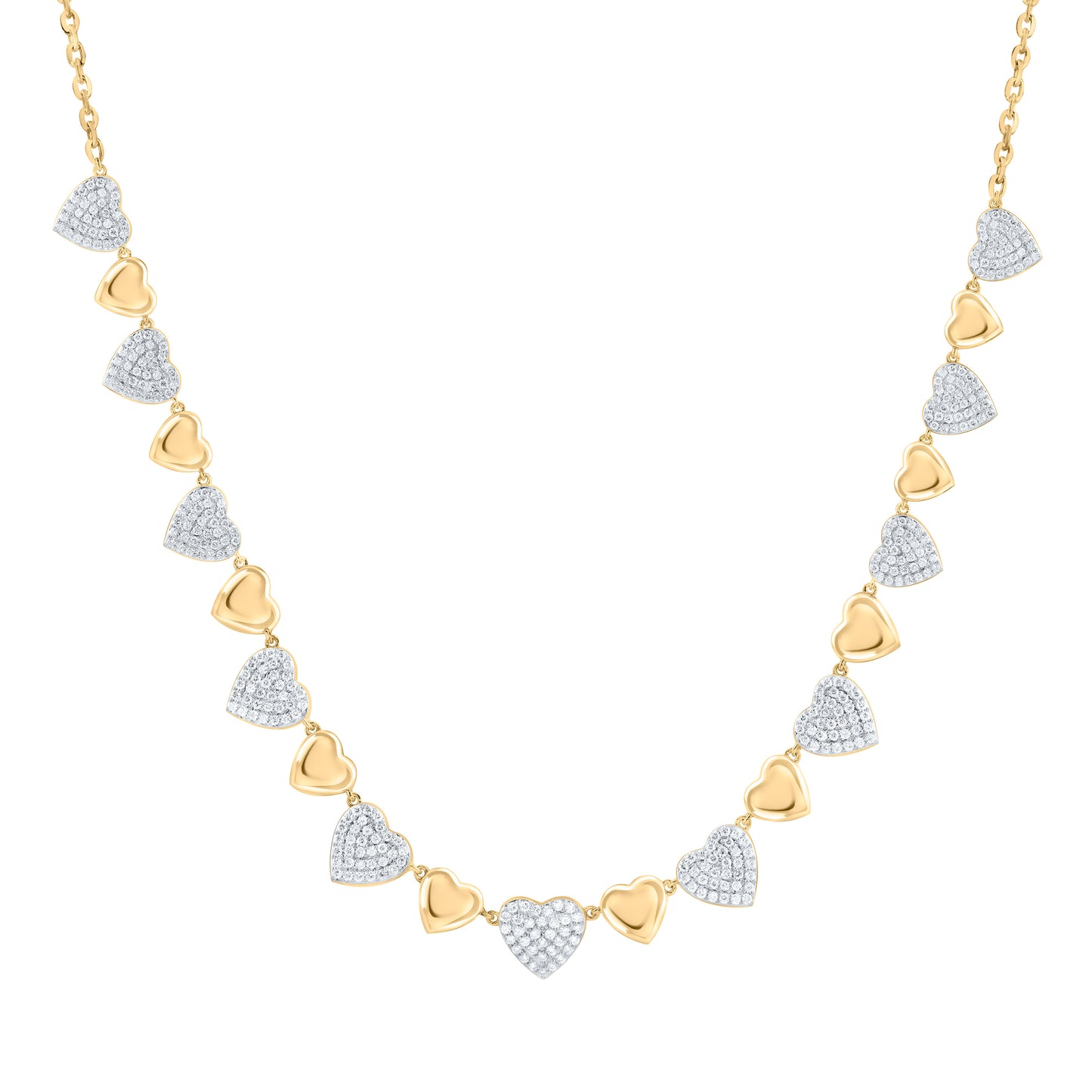 14K Yellow Gold 1 1/2 Cttw Natural Diamond Ana M Heart Fashion Necklace (16 Inch)