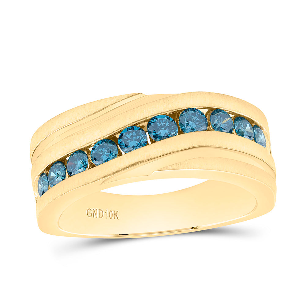 10K Yellow Or White Gold 1 Cttw Natural Diamond Blue Diamond Mens Machine Set Bridal Anniversary Wedding Engagement Band Ring