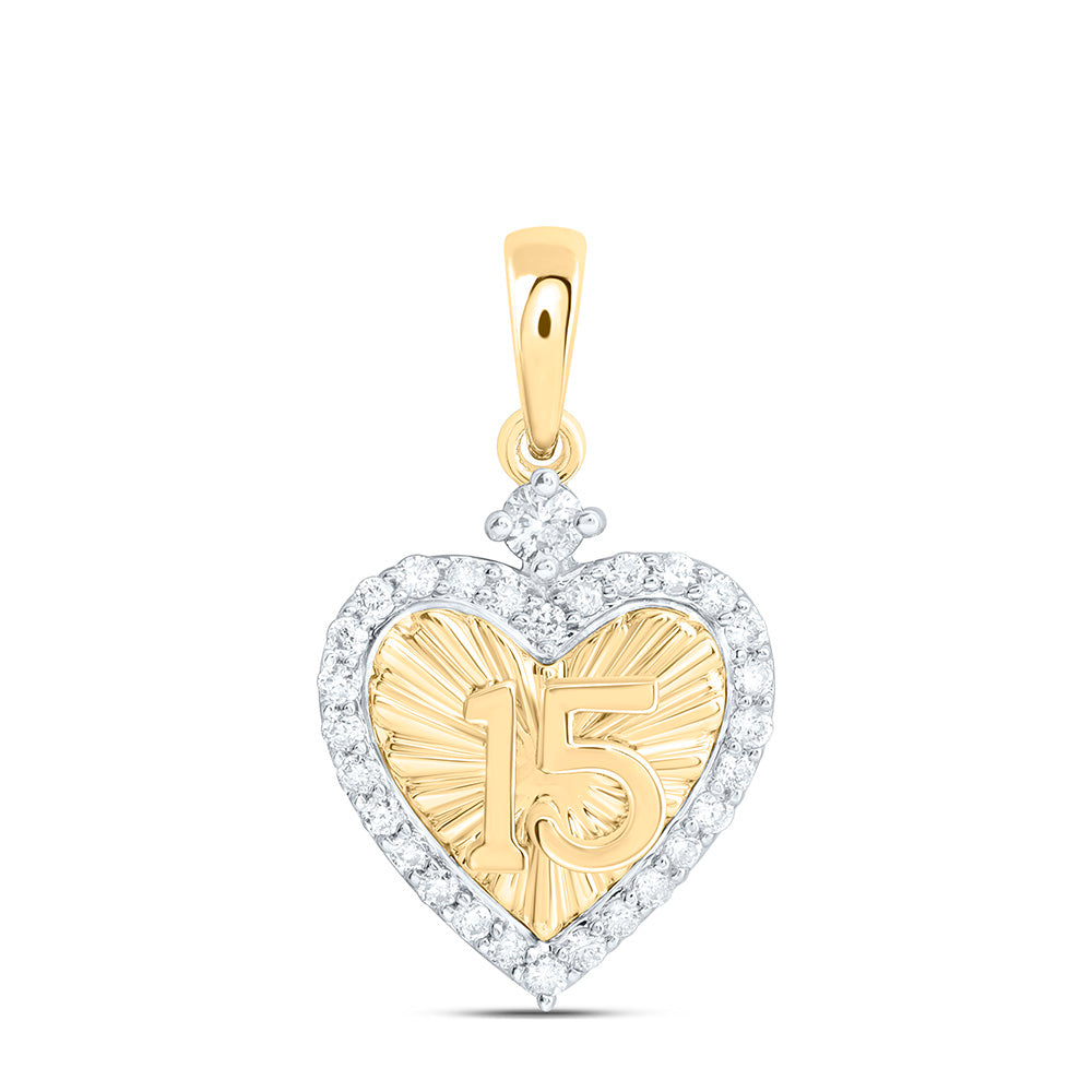 10K Or 14K Yellow Gold 1/5 Cttw Natural Diamond Cn Fashion Heart Pendant, L: 20 Mm x W: 12 Mm