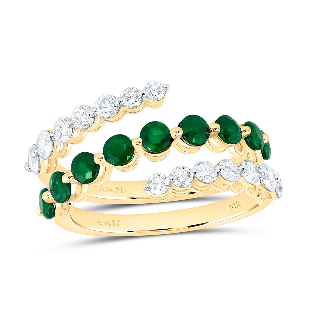 14K Yellow Gold 7/8Ctw Natural Diamond Ana M 1Ct Round Emerald Natural Gem Ring