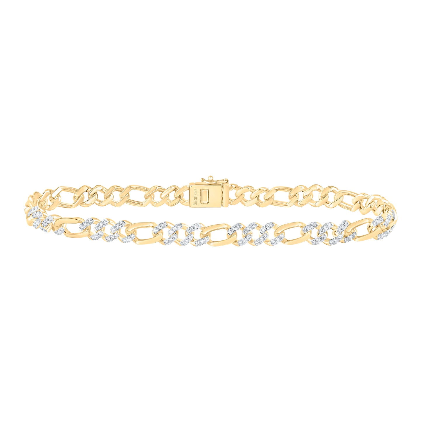 10K Yellow Gold 1Ctw Natural Diamond Cuban LiMens Bracelet (8 Inch)
