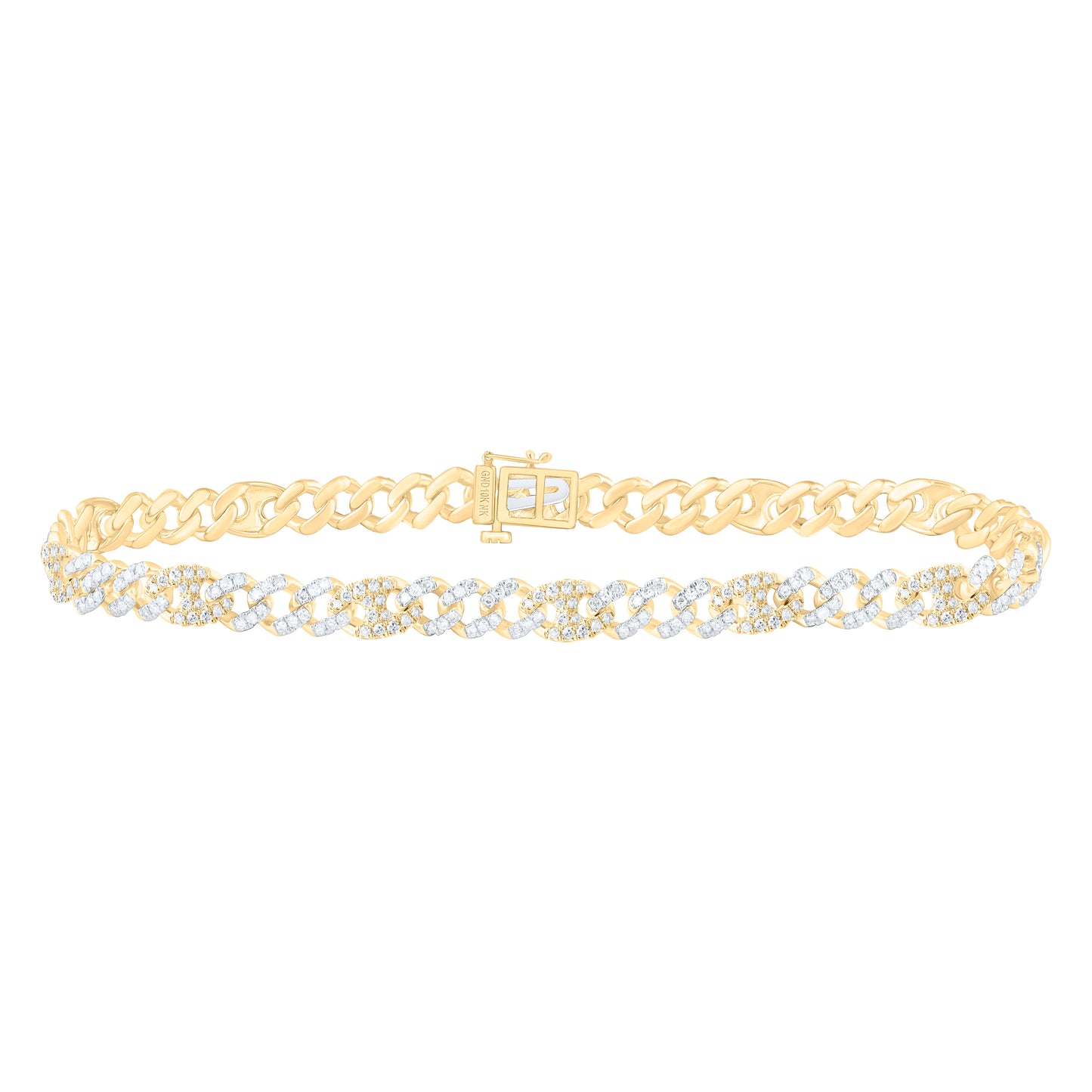 10K Yellow Gold 1 3/4Ctw Natural Diamond Cuban LiMens Bracelet (8 Inch)