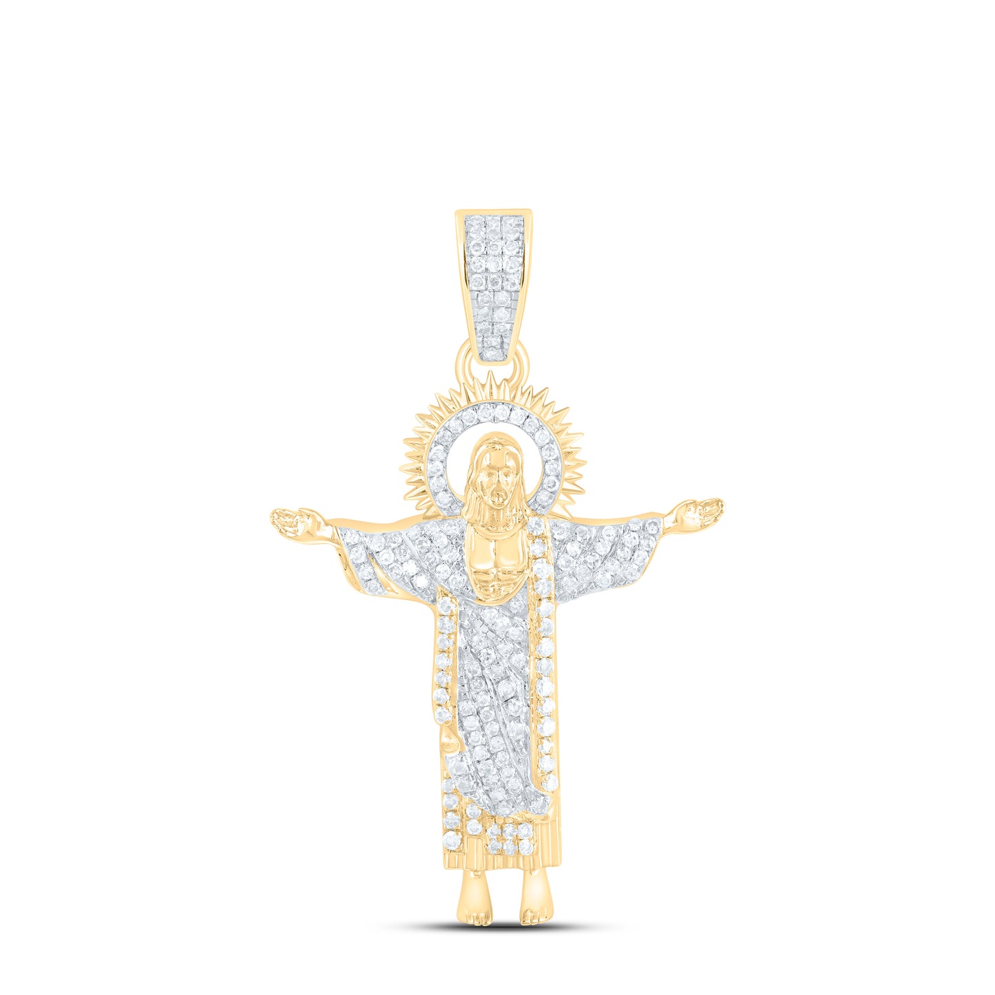 10K Yellow Gold 1/3Ctw Natural Diamond Jesus Mens Charm