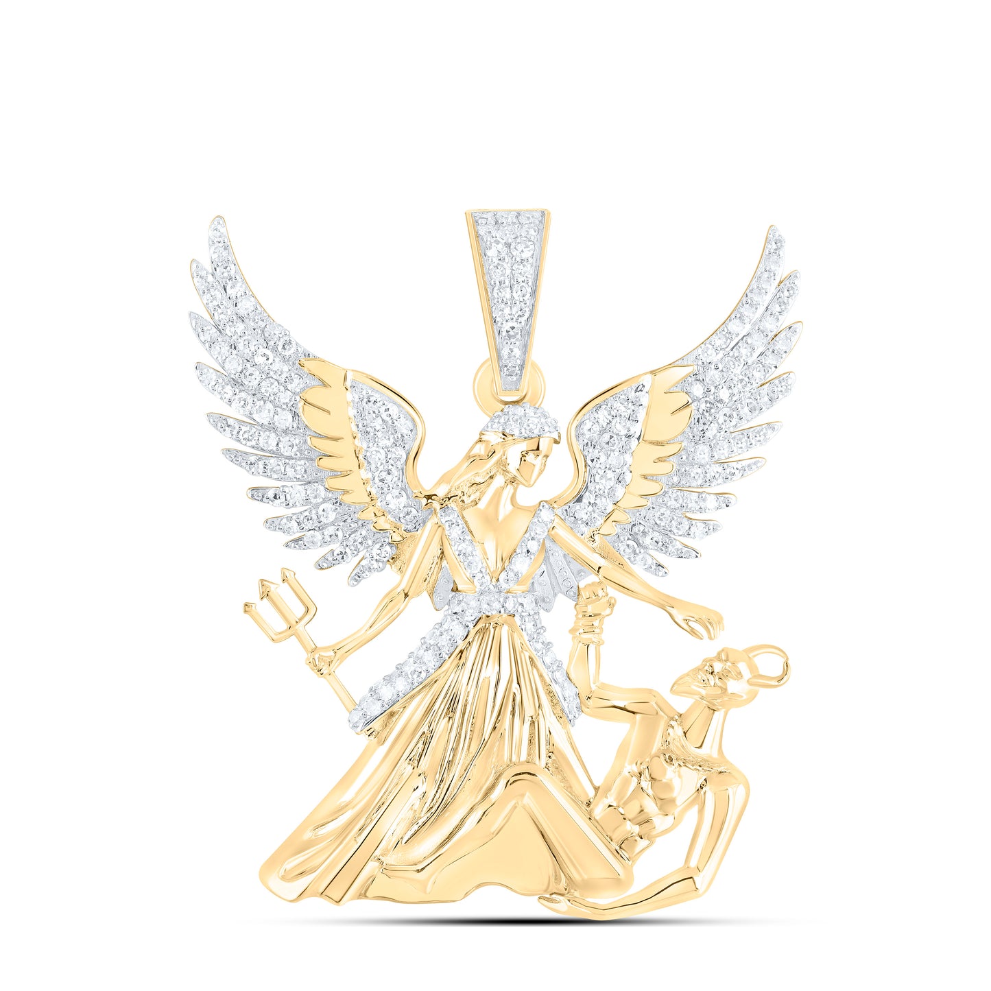 10K Yellow Gold 3/8Ctw Natural Diamond Archangel Mens Charm