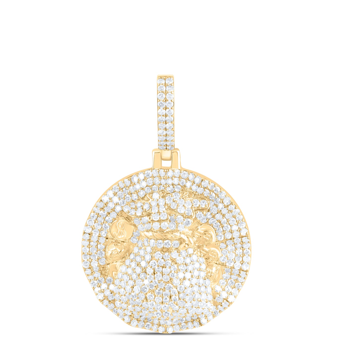 10K Yellow Gold 1Ctw Natural Diamond Dollar Money Bag Mens Charm