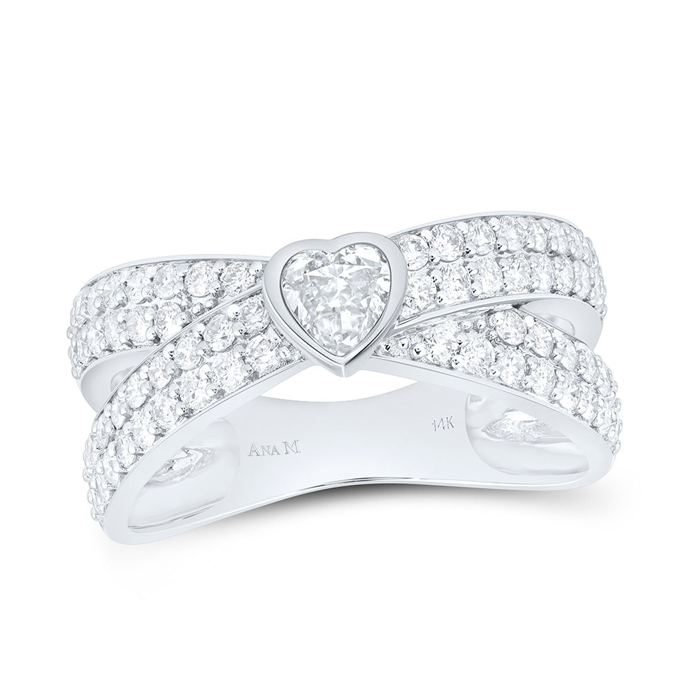 14K Yellow Gold 1Ctw Natural Diamond Ana M 1/3Ct Center Heart Fashion Heart Ring