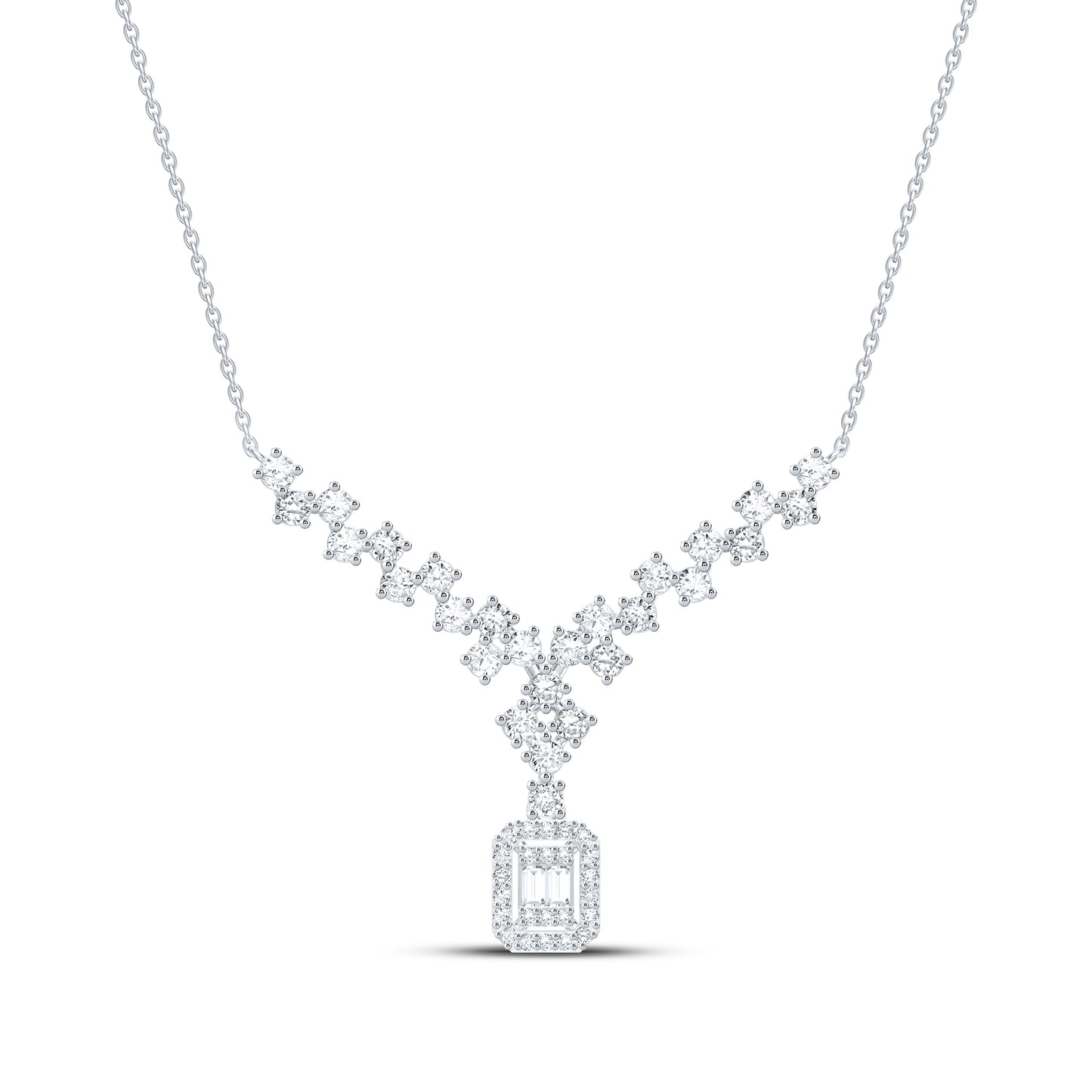 14K Yellow Or White Gold 3/4Ctw Natural Diamond Ana M Fashion Emerald Necklace (18 Inch)