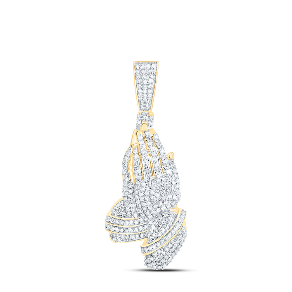 10K Yellow Gold 1Ctw Natural Diamond Praying Hand Fashion Pendant