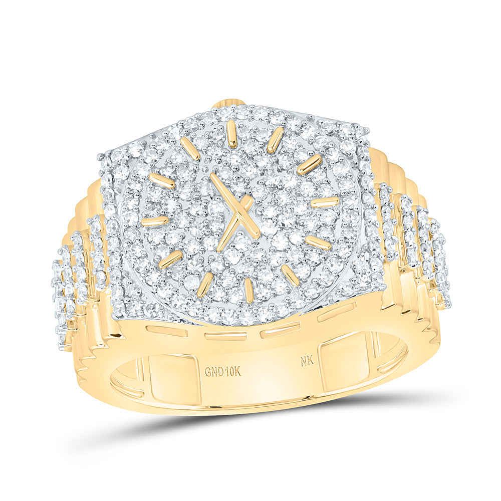 10K Yellow Gold 7/8Ctw Natural Diamond Mens Watch Ring