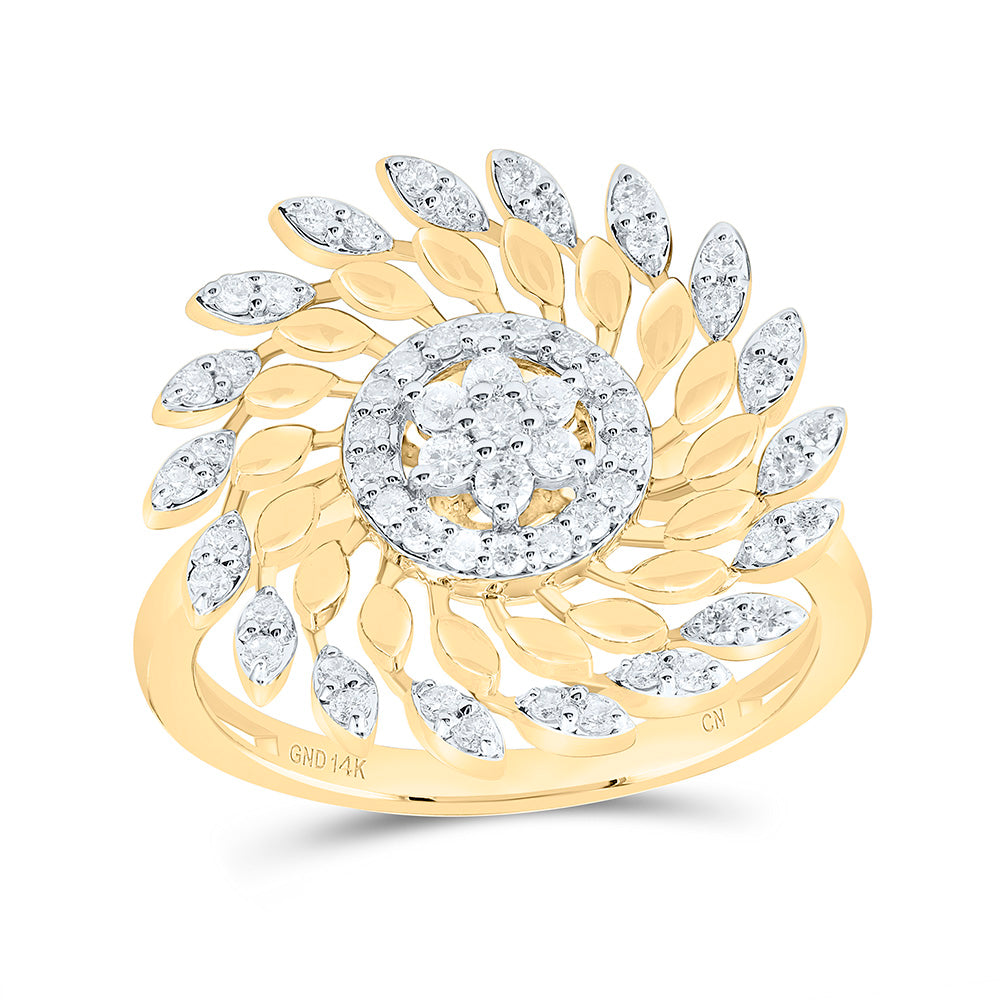 14K Yellow Gold 3/8Ctw Natural Diamond Cn Fashion Flower Ring