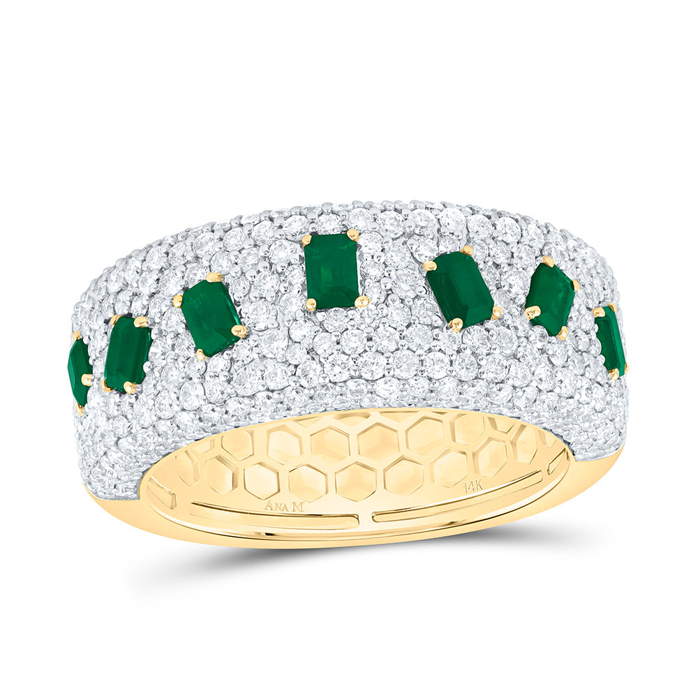 14K White Gold 1 1/2 Cttw Natural Diamond Ana M 3/4 Cttw Emerald Blue Sapphire Natural Gem Band