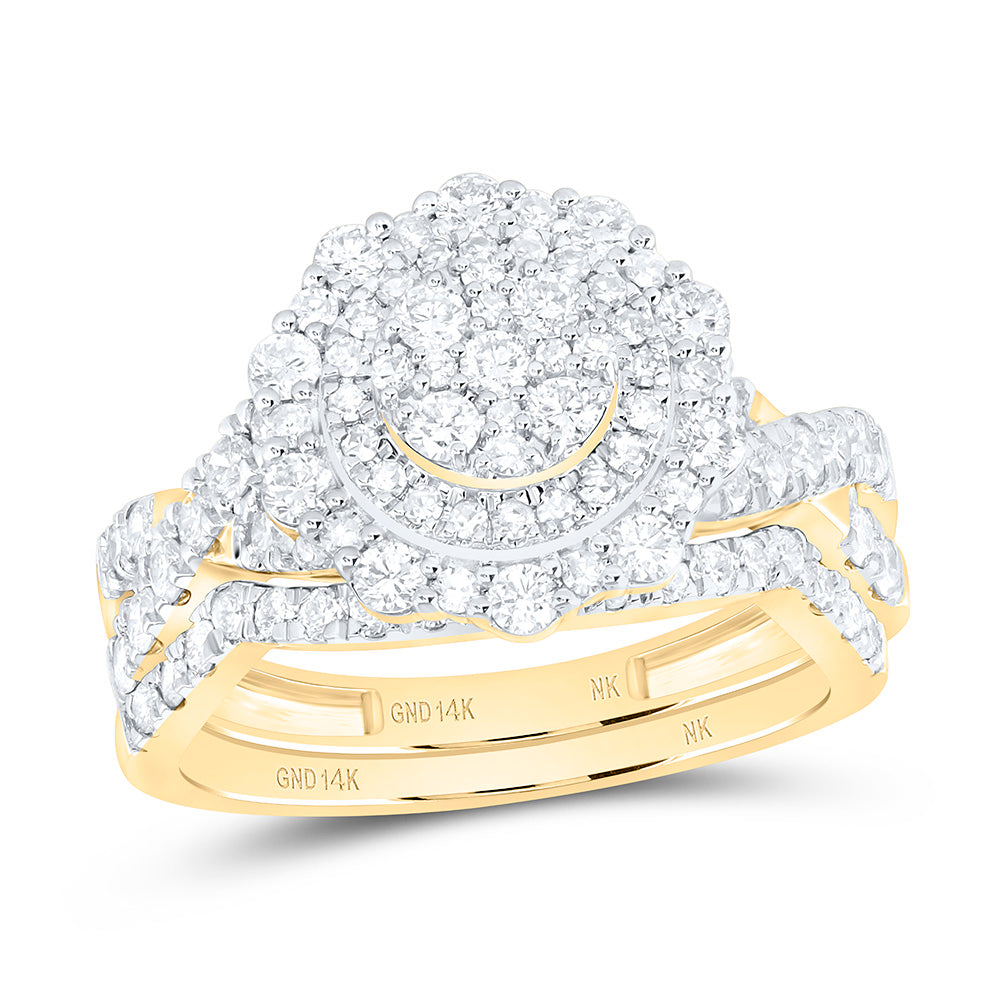 14K White Gold 1 1/5Ctw Natural Diamond Fashion Double Halo Bridal Set