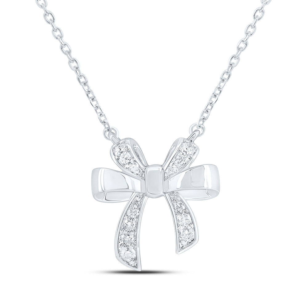 10K Yellow Or White Gold 1/6Ctw Natural Diamond Cn Fashion Bow Necklace (18 Inch)