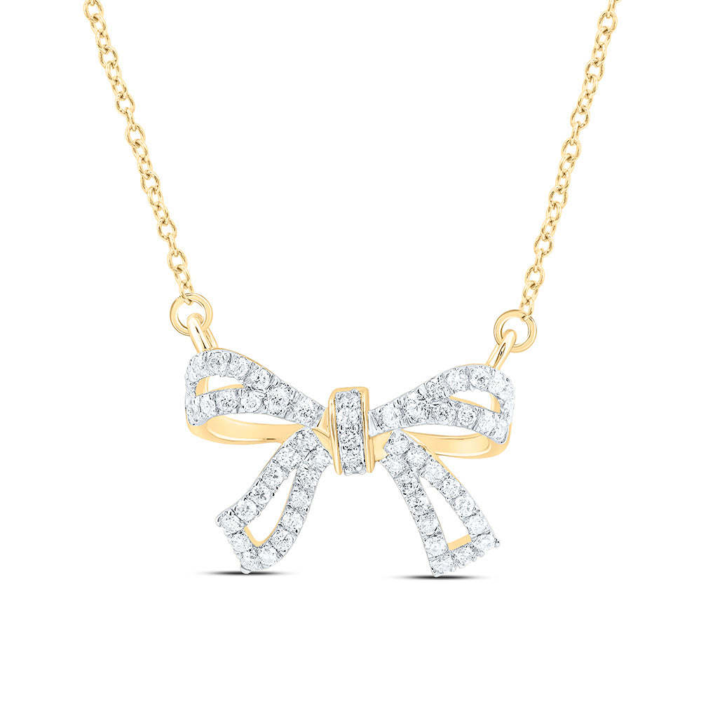 10K Yellow Or White Gold 1/3Ctw Natural Diamond Cn Fashion Bow Necklace (18 Inch)