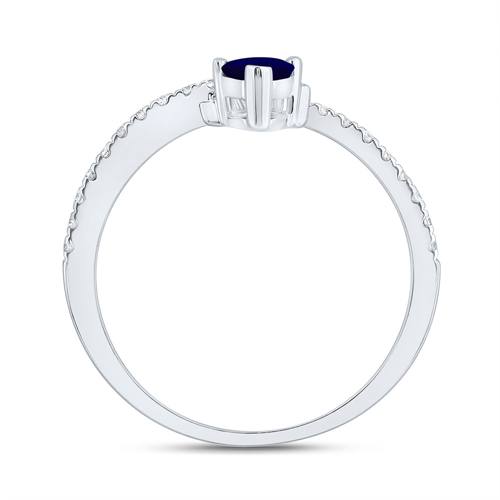 14K Yellow Gold 1/6Ctw Natural Diamond Ana M 6X4Mm Pear Blue Sapphire Natural Gem Pear Ring