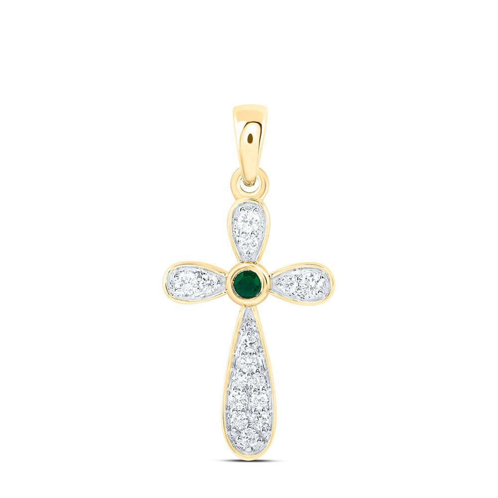 14K Yellow Or White Gold 1/5Ctw Natural Diamond Ana M 2.20Mm Round Natural Gem Cross Pendant