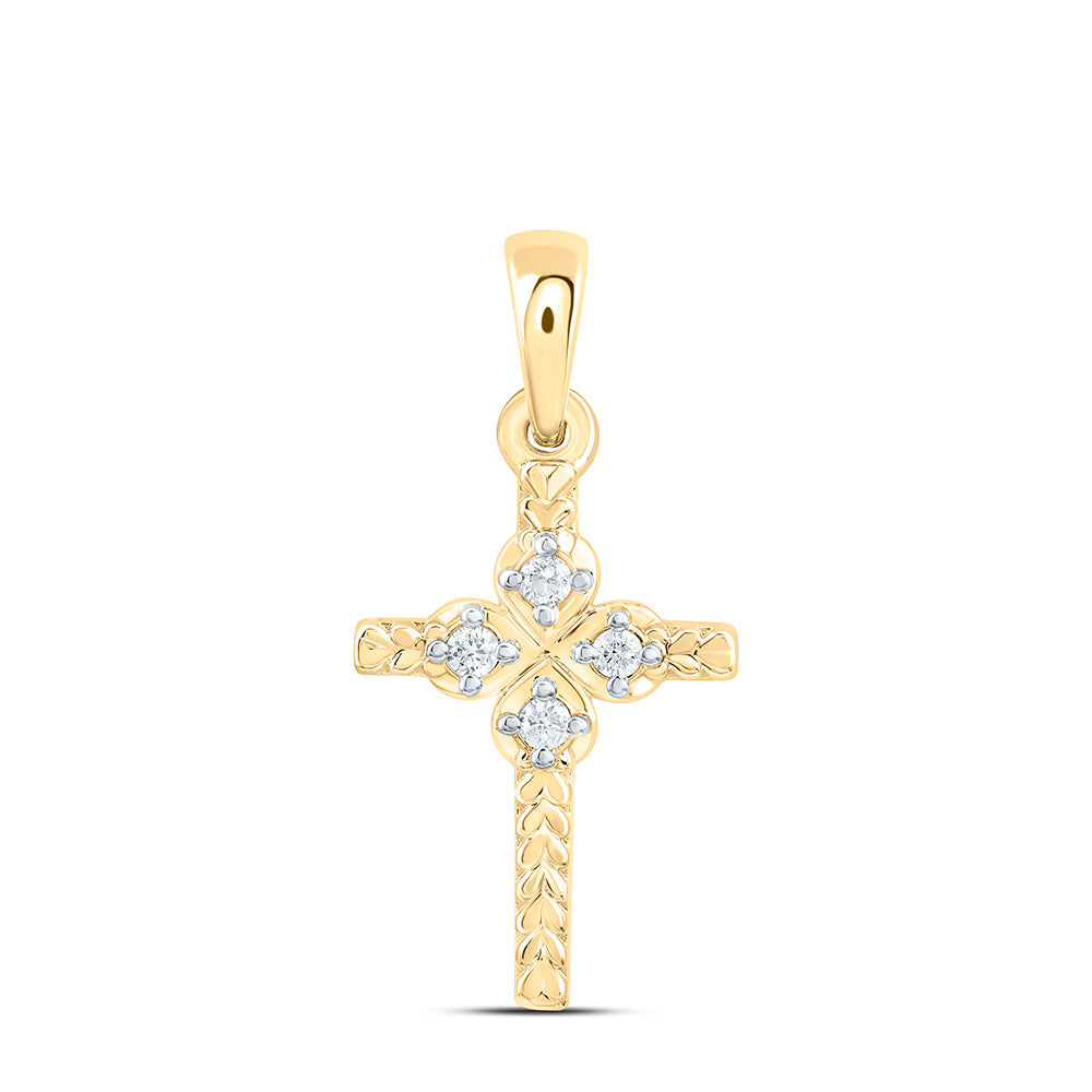 10K Yellow Or White Gold 1/20Ctw Natural Diamond Cn Gift Cross Pendant
