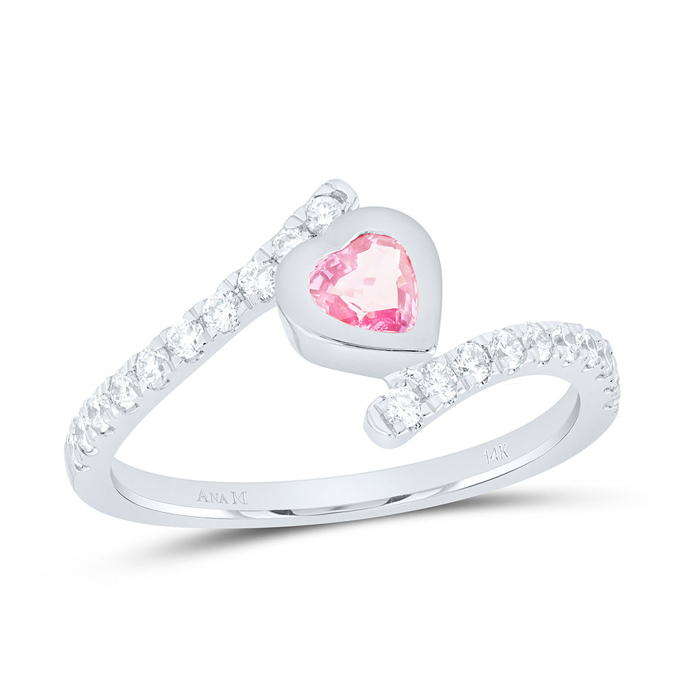 14K White Gold 1/3 Cttw Natural Diamond Ana M 5Mm Blue Sapphire Natural Gem Heart Ring