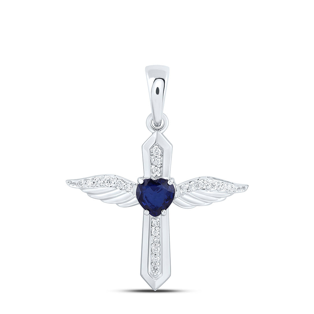 14K Yellow Or White Gold 1/8Ctw Natural Diamond Ana M 5Mm Heart Ruby Natural Gem Heart Cross Pendant