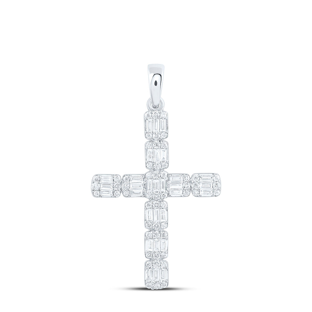 10K Yellow Or White Gold 3/4Ctw Natural Diamond Cn Fashion Cross Pendant