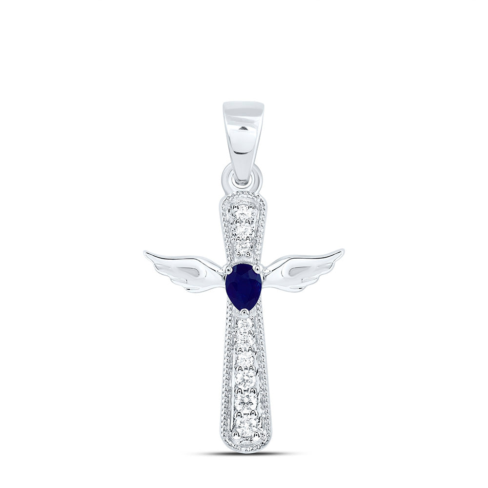 14K Yellow Or White Gold 1/12Ctw Natural Diamond Ana M 3.5X2.40Mm Pear Natural Gem Cross Pendant