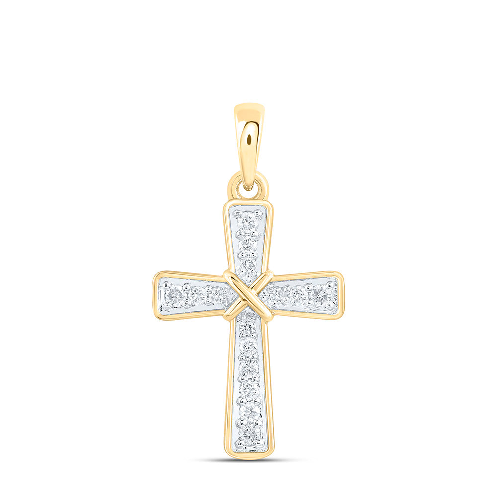 10K Yellow Or White Gold 1/6Ctw Natural Diamond Cn Fashion Cross Pendant