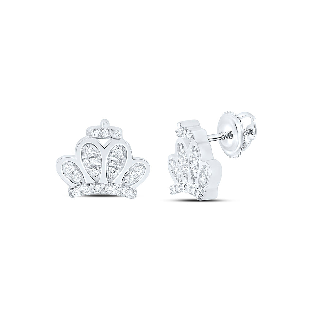 10K Yellow Or White Gold 1/10Ctw Natural Diamond Gift Crown Earring