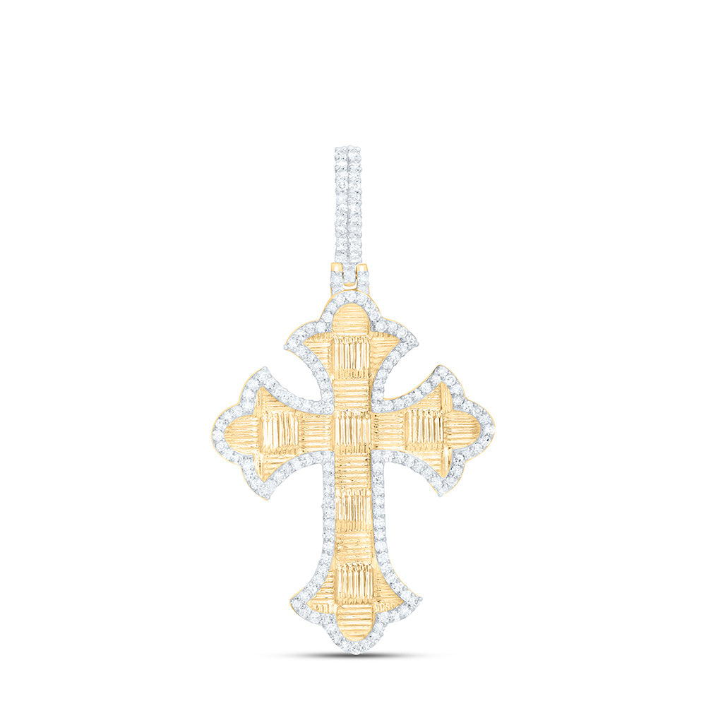10K Yellow Gold 1/2Ctw Natural Diamond Cross Mens Charm