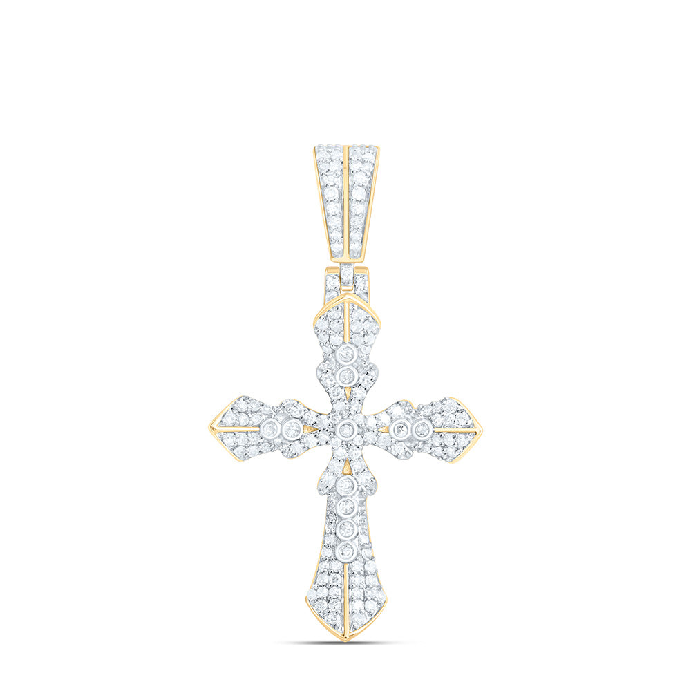 10K Yellow Gold 3/8Ctw Natural Diamond Cross Mens Charm