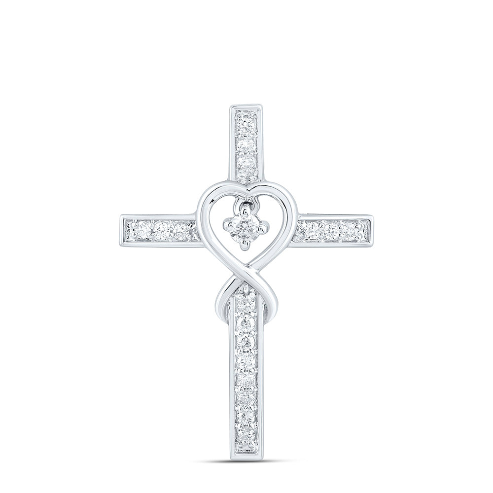 10K Yellow Or White Gold 1/10Ctw Natural Diamond Cn Fashion Heart Cross Pendant