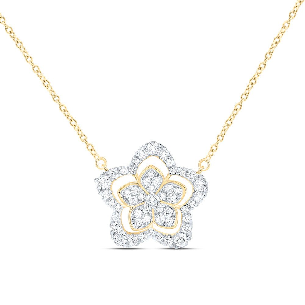 14K Yellow Or White Gold 7/8Ctw Natural Diamond Cn Fashion Flower Necklace (18 Inch)