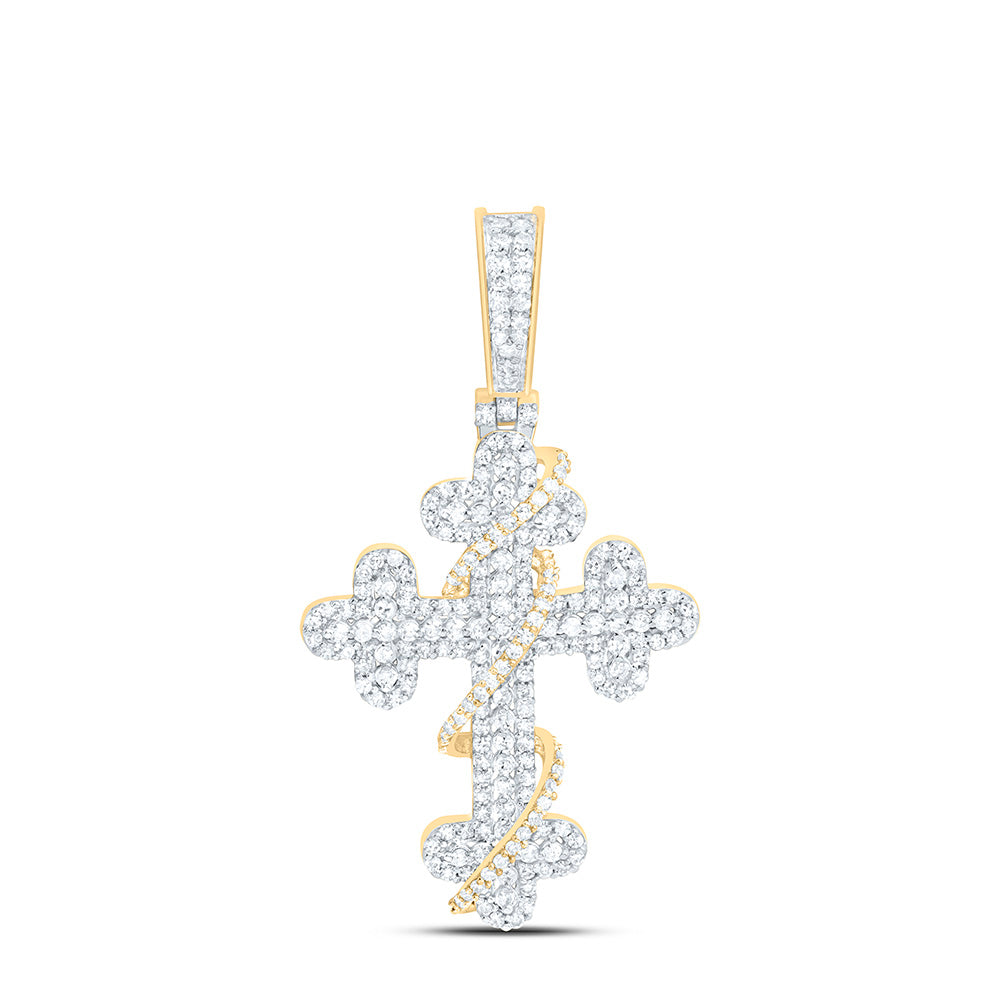 10K Yellow Gold 3/4Ctw Natural Diamond Cross Mens Charm