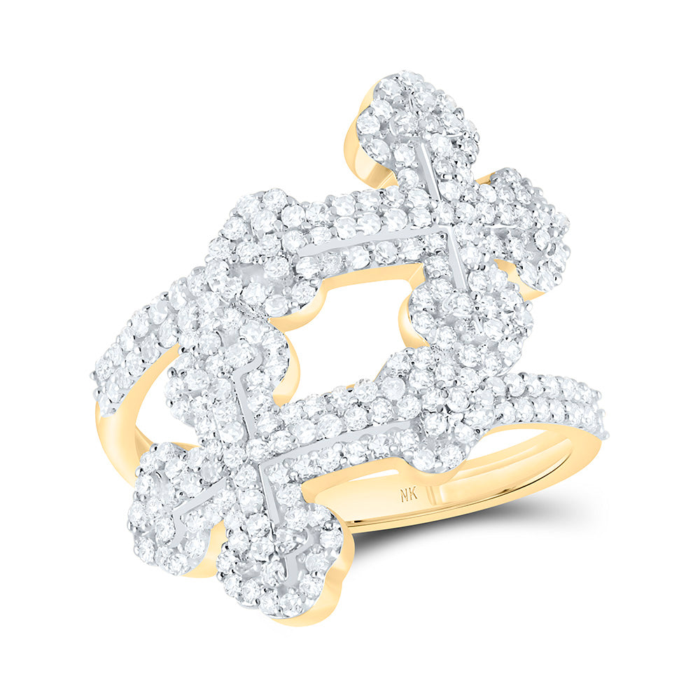 10K Yellow Gold 3/4Ctw Natural Diamond Fashion Cross Cuff Ring
