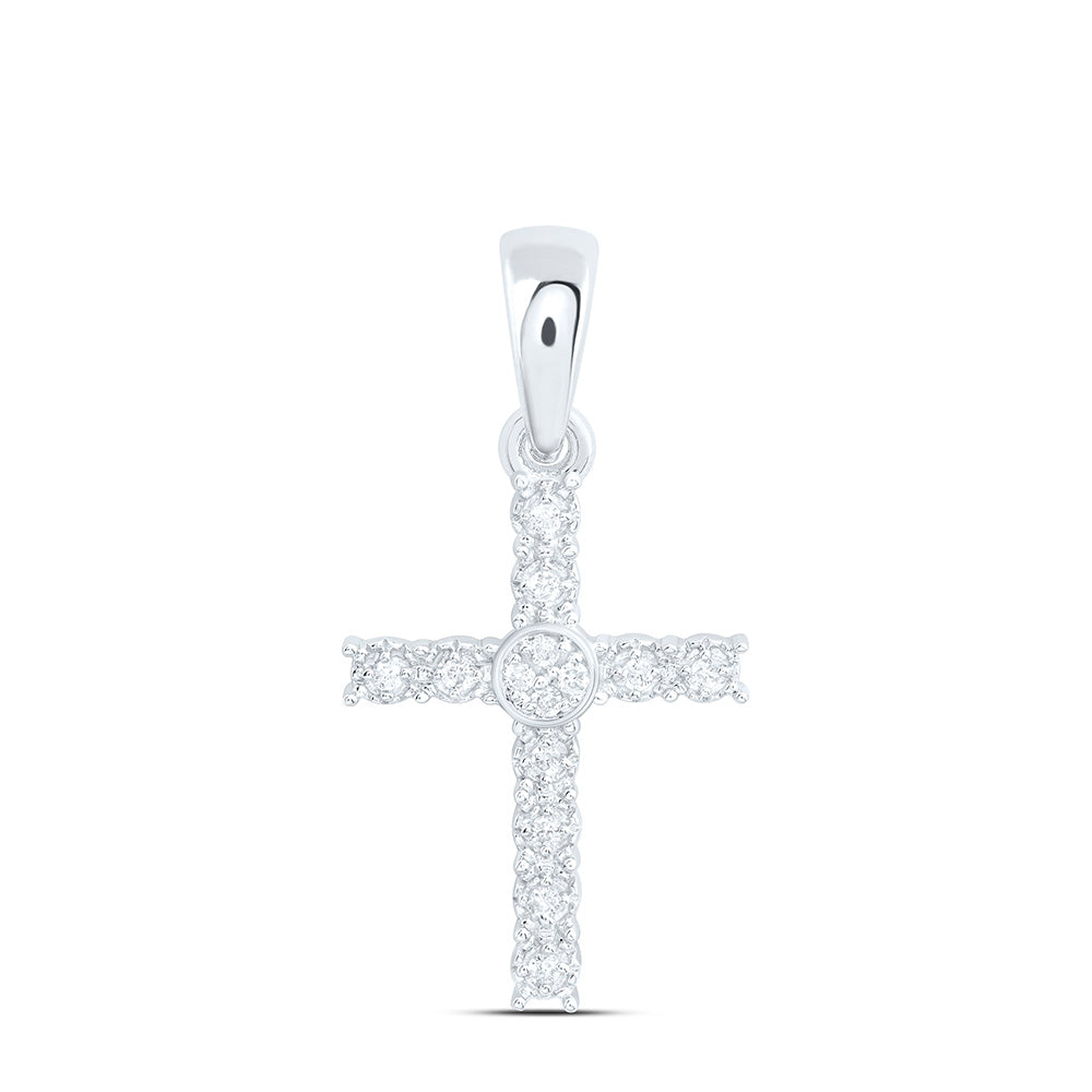 10K Yellow Or White Gold 1/20Ctw Natural Diamond Cn Gift Cross Pendant