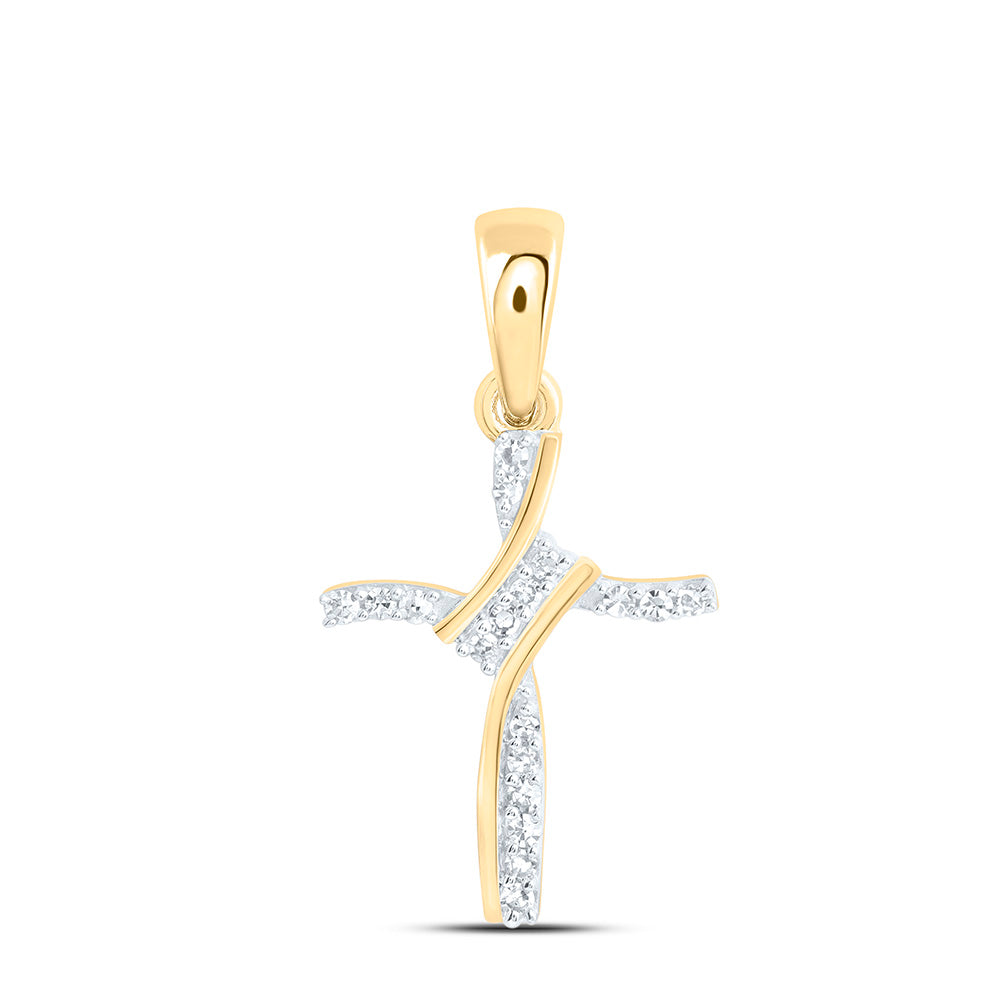 10K Yellow Or White Gold 1/12Ctw Natural Diamond Gift Cross Pendant