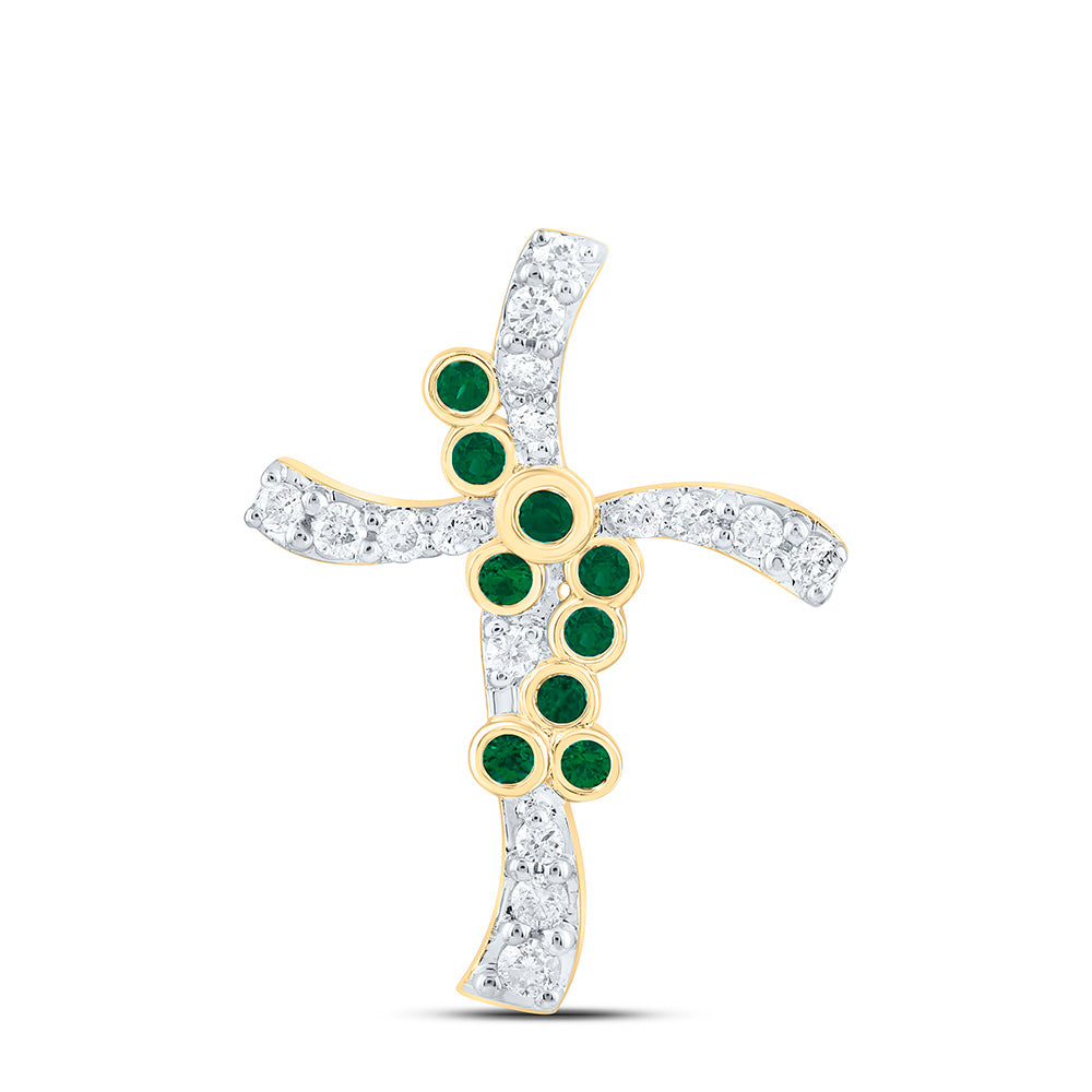 14K Yellow Or White Gold 1/8Ctw Natural Diamond Cn 1/20Ct Round Natural Gem Cross Pendant