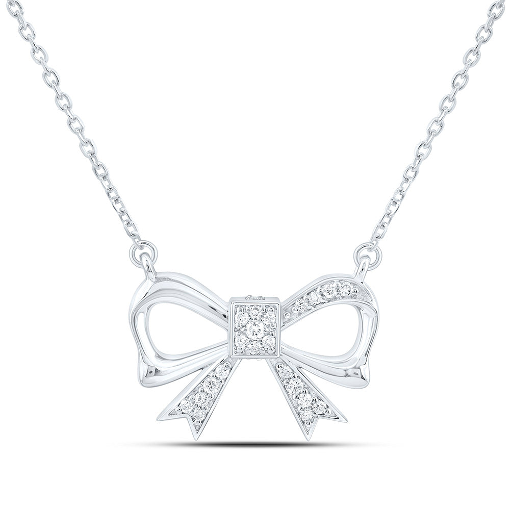 10K Yellow Or White Gold 1/8Ctw Natural Diamond Cn Fashion Bow Necklace (18 Inch)