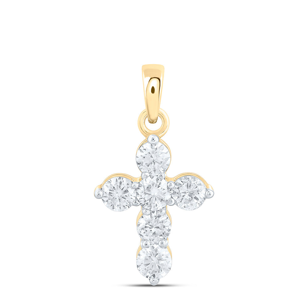 14K Yellow Or White Gold 1/4Ctw Natural Diamond Cn Fashion Cross Pendant