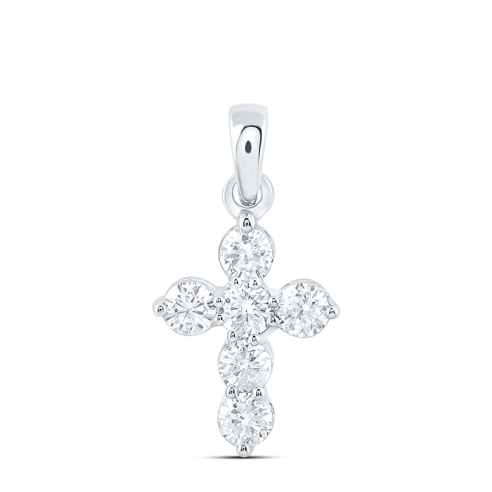10K Yellow Or White Gold 1/2Ctw Natural Diamond Cn Fashion Cross Pendant