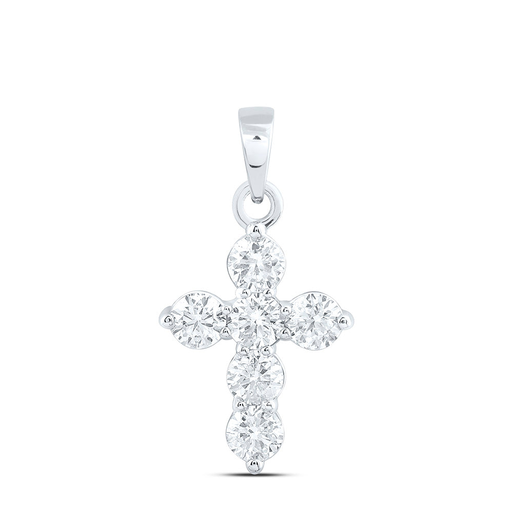 10K Yellow Or White Gold 3/4Ctw Natural Diamond Cn Fashion Cross Pendant