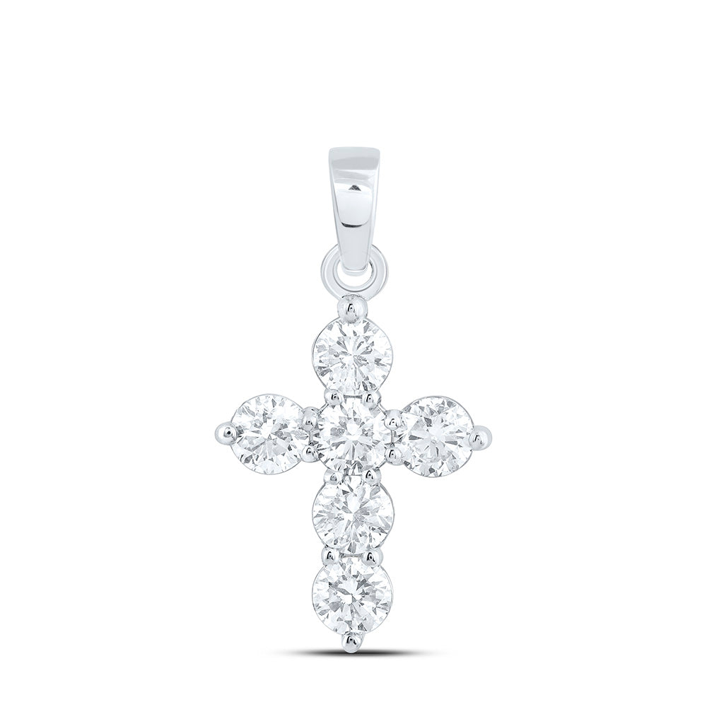 14K Yellow Or White Gold 1Ctw Natural Diamond Ana M Fashion Cross Pendant