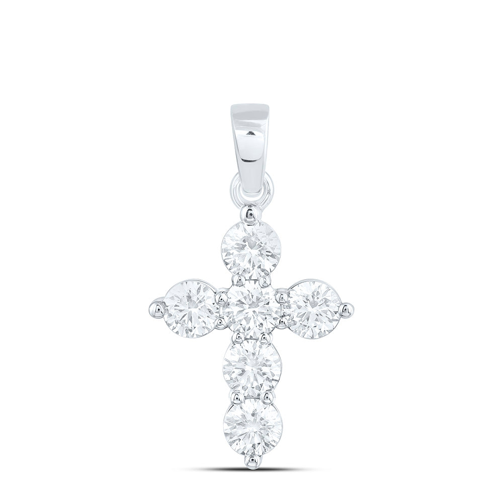 14K Yellow Or White Gold 1 1/2Ctw Natural Diamond Ana M Fashion Cross Pendant