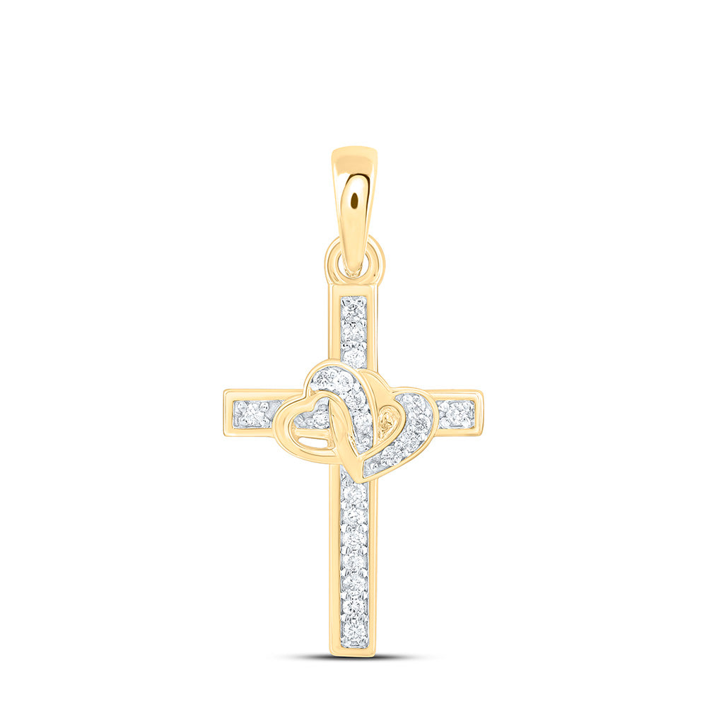 10K Yellow Gold 1/12Ctw Natural Diamond Cn Gift Heart Cross Pendant