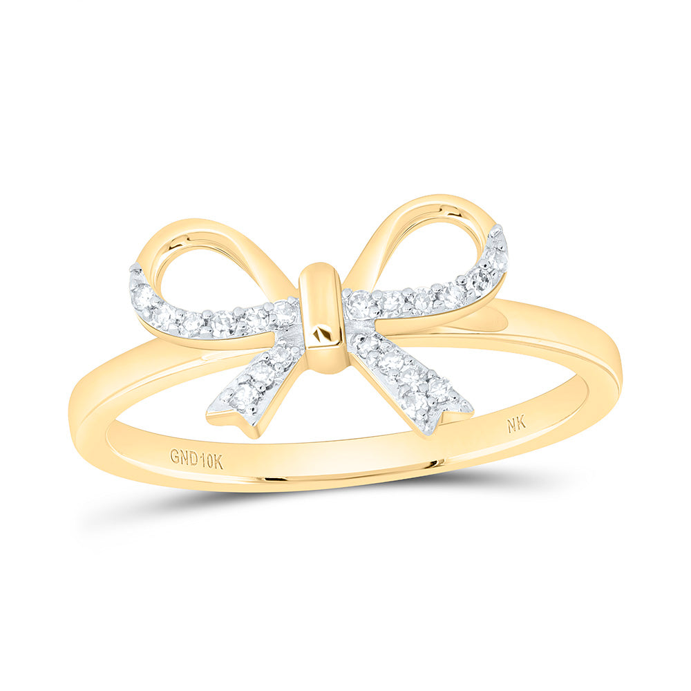 10K Yellow Gold 1/12Ctw Natural Diamond Gift Bow Ring